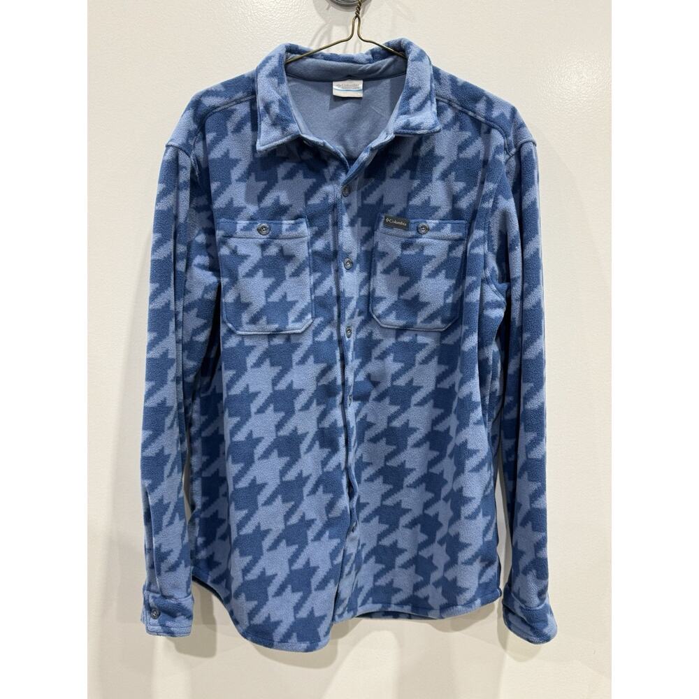 Columbia Flare Gun Fleece Over Shirt, Blue Houndstooth Size Large ￼